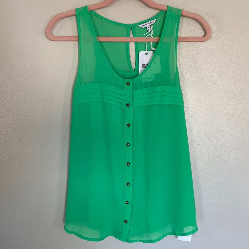 Naked Zebra Button Tank - Green - Small